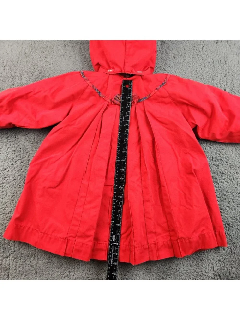 VTG Rothschild Pea Coat Girls‎ 3T Red Blue Fur Lined Bow Pleated Hooded Holiday